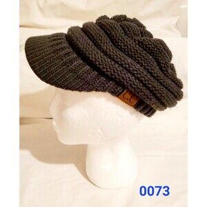 Winter Knit Hat With Brim By C.C - Charcoal Grey Cozy & Stylish 0073